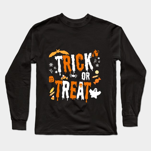 Cute Trick or Treat Halloween Long Sleeve T-Shirt by MedleyDesigns67